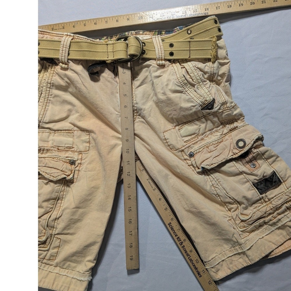 Jetlag Mens Size 33 Cargo Shorts Tan Distressed Organic Cotton Utility Belted - Picture 6 of 11